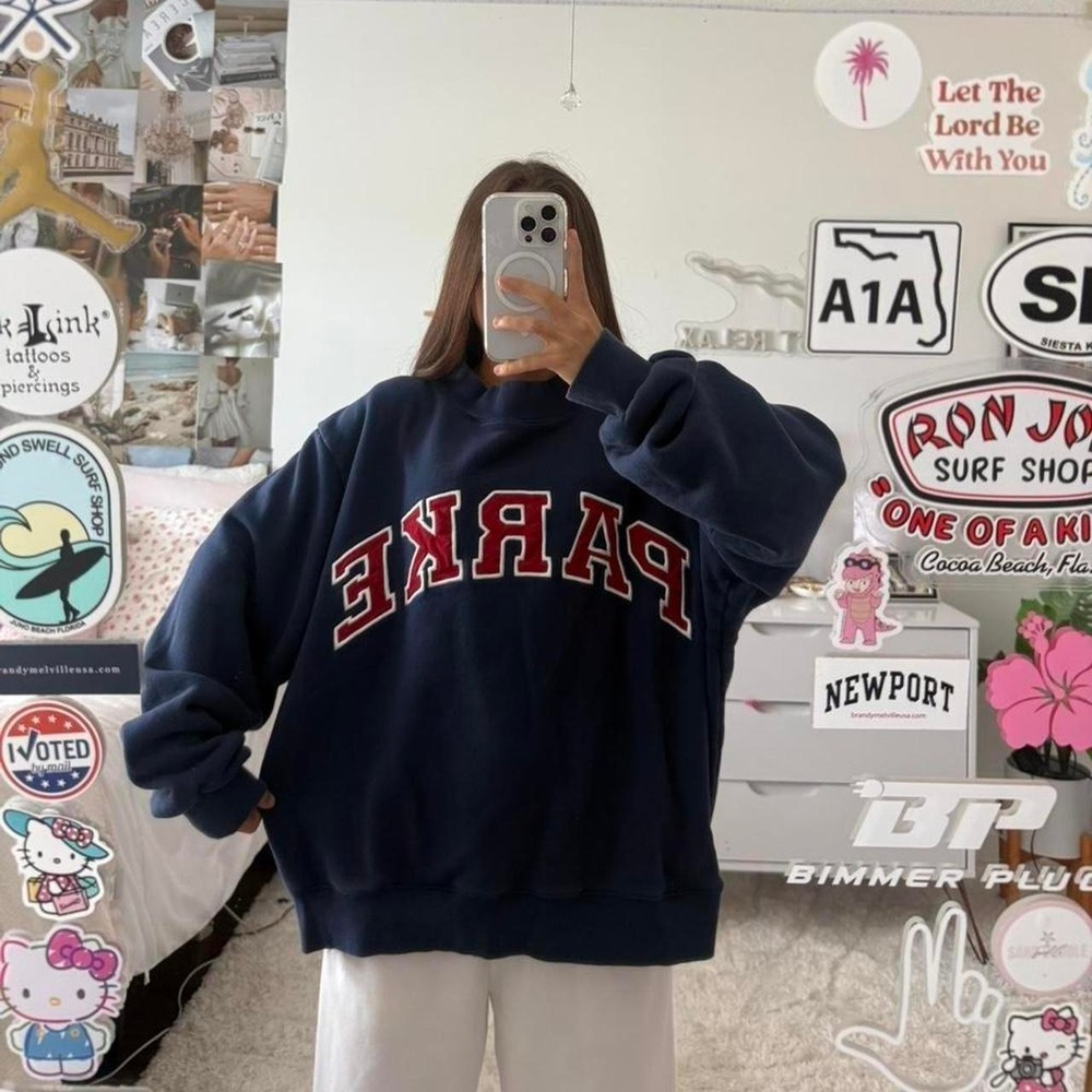 PARKE navy and red‎ mockneck sweatshirt